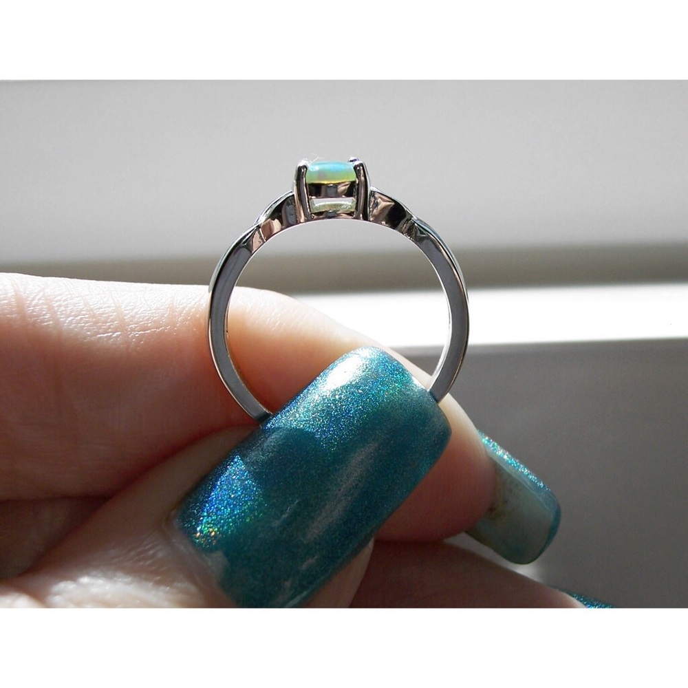 925 STERLING SILVER Lab Created Green Fire Opal Ring - Picture 8 of 16